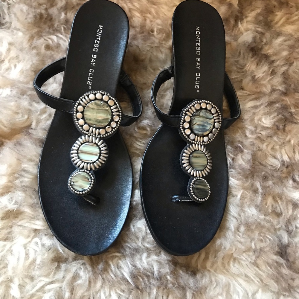 Abalone Shell Wedge Heel Sandals